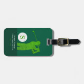 Golfer Man with Golf Club Cool Green ラゲッジタグ (正面横)