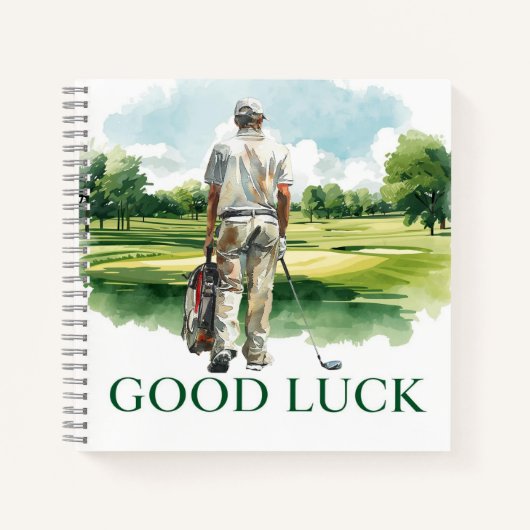Golfer on fairway with text Good Luck  ノートブック (正面)