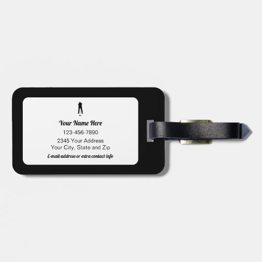 Golfer Personalized Name Modern Black & White ラゲッジタグ (裏面横)