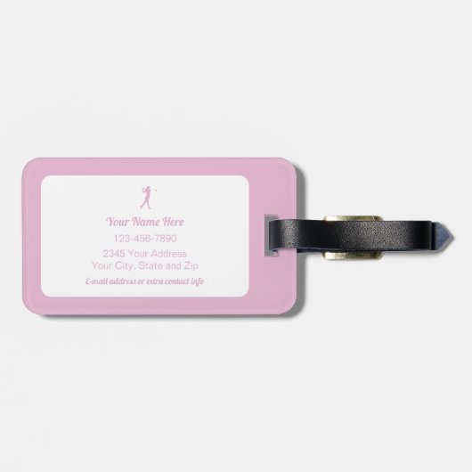Golfer Personalized Name Modern Pink & White ラゲッジタグ (裏面横)