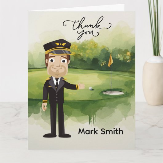 Golfer Pilot on Golf Course with text Thank you  サンキューカード (正面)