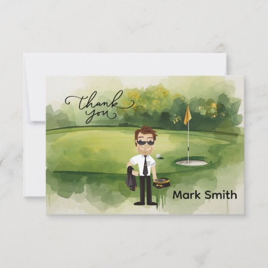 Golfer Pilot on Golf Course with text Thank you  サンキューカード (正面)