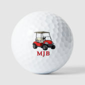 Golfer Red Cart Personalized 3 Initial Monogram ゴルフボール (正面)