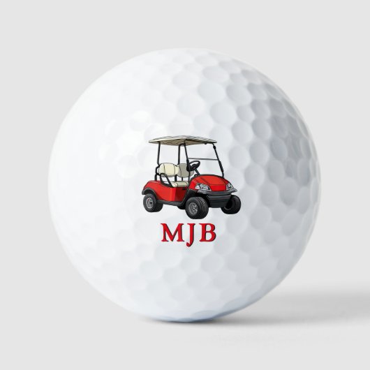 Golfer Red Cart Personalized 3 Initial Monogram ゴルフボール (正面)