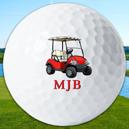 Golfer Red Cart Personalized 3 Initial Monogram ゴルフボール