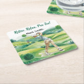Golfer retirement par tee party golfing on course スクエアペーパーコースター (アングル)
