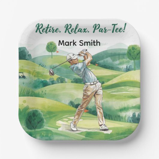 Golfer retirement par tee party golfing on course ペーパープレート (正面)