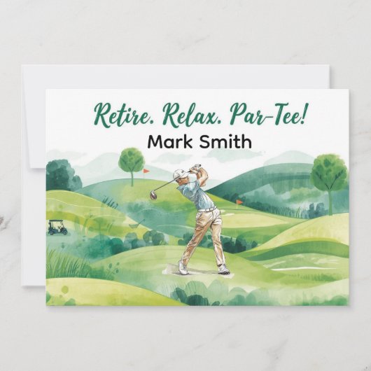 Golfer retirement par tee party golfing on course 招待状 (正面)