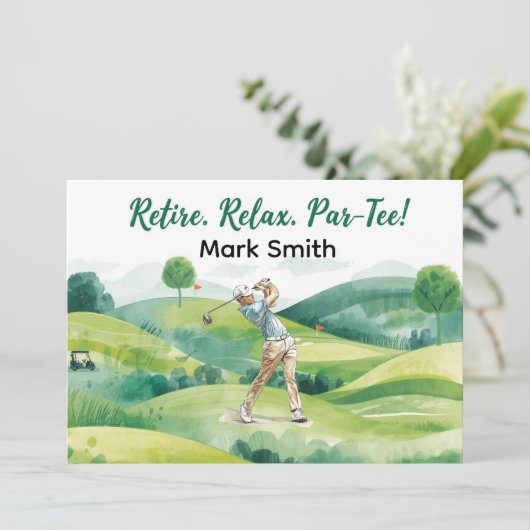 Golfer retirement par tee party golfing on course 招待状 (スタンド正面)