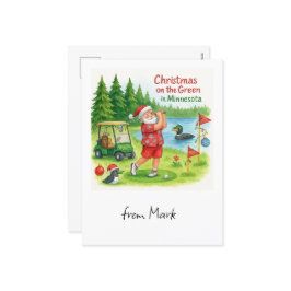 Golfer Santa Claus Golfing in Minnesota Lake view シーズンポストカード