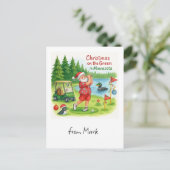 Golfer Santa Claus Golfing in Minnesota Lake view シーズンポストカード (スタンド正面)