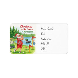 Golfer Santa Claus Golfing in Minnesota Lake view ラベル