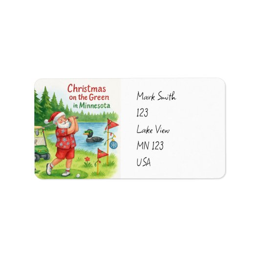Golfer Santa Claus Golfing in Minnesota Lake view ラベル (正面)