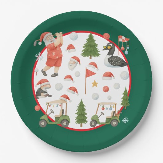 Golfer Santa Claus Golfing in Minnesota on Green ペーパープレート (正面)