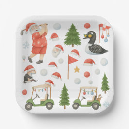 Golfer Santa Claus Golfing in Minnesota on Green ペーパープレート