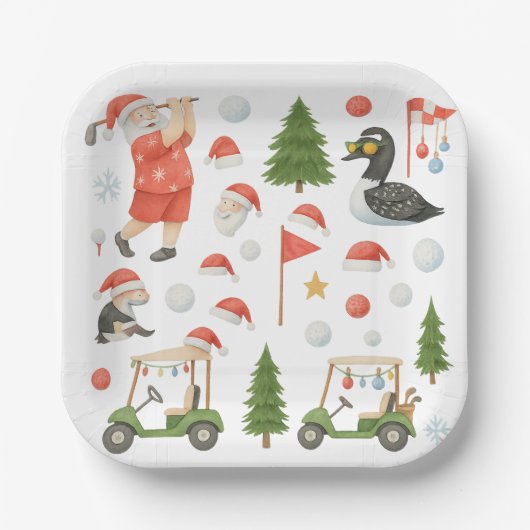 Golfer Santa Claus Golfing in Minnesota on Green ペーパープレート (正面)