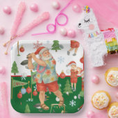 Golfer Santa Claus Golfing in Minnesota on Green ペーパープレート (パーティー)