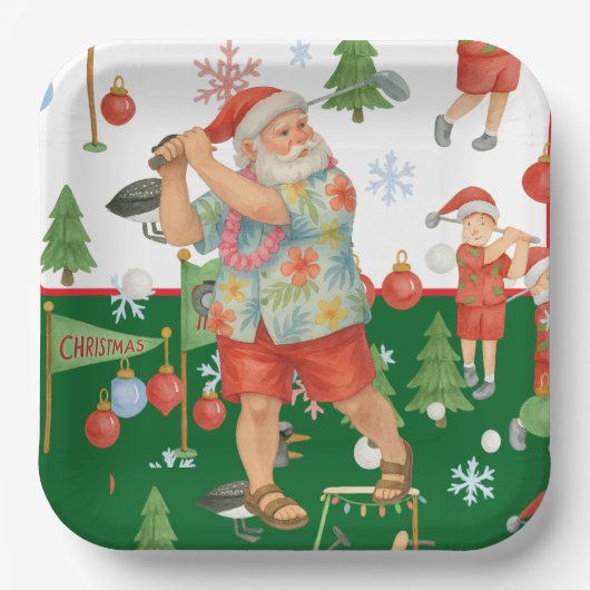 Golfer Santa Claus Golfing in Minnesota on Green ペーパープレート (正面)