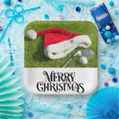 Golfer Santa Hat  on Green for Christmas  ペーパープレート (パーティー)