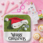 Golfer Santa Hat  on Green for Christmas  ペーパープレート (パーティー)
