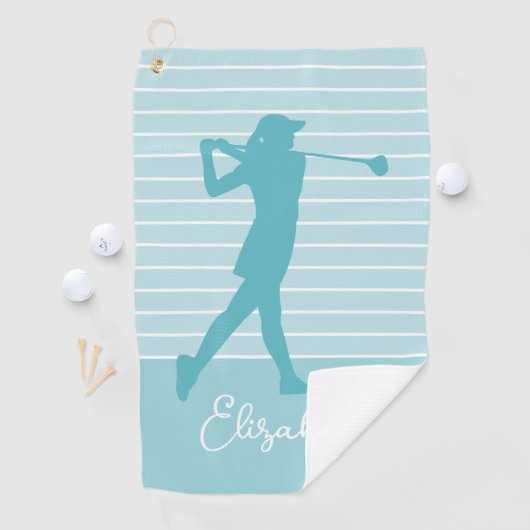 Golfer Silhouette Monogrammed Name Teal  ゴルフタオル (インサイチュ)