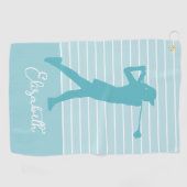 Golfer Silhouette Monogrammed Name Teal  ゴルフタオル (横)