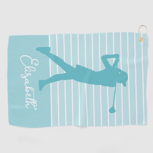 Golfer Silhouette Monogrammed Name Teal  ゴルフタオル (横)