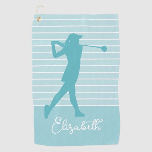 Golfer Silhouette Monogrammed Name Teal  ゴルフタオル (正面)