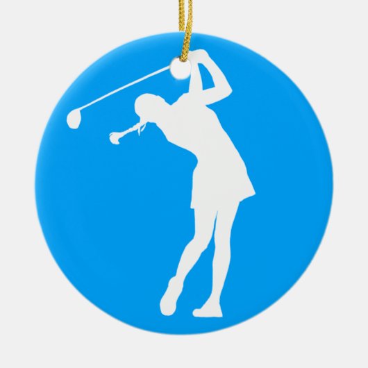 Golfer Silhouette Ornament Blue女性 セラミックオーナメント (正面)