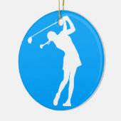 Golfer Silhouette Ornament Blue女性 セラミックオーナメント (左)