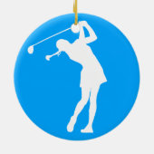 Golfer Silhouette Ornament Blue女性 セラミックオーナメント (裏面)