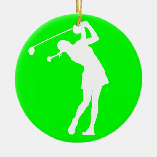 Golfer Silhouette Ornament Green女性 セラミックオーナメント (正面)