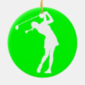 Golfer Silhouette Ornament Green女性 セラミックオーナメント (裏面)