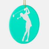Golfer Silhouette Ornament Turquoise女性 セラミックオーナメント (右)
