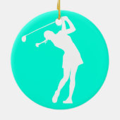 Golfer Silhouette Ornament Turquoise女性 セラミックオーナメント (裏面)