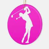 Golfer Silhouette Ornament w/Name女性ピンク セラミックオーナメント (左)