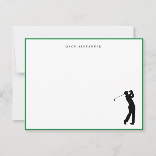 Golfer Silhouette Personalized Green Border サンキューカード (正面)