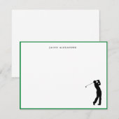 Golfer Silhouette Personalized Green Border サンキューカード (正面/裏面)