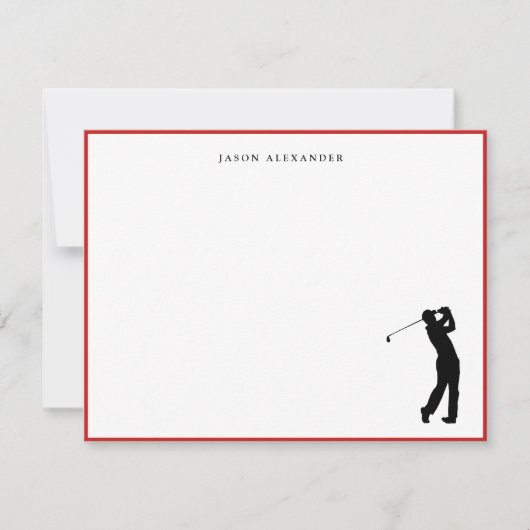 Golfer Silhouette Personalized Red Border サンキューカード (正面)