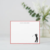 Golfer Silhouette Personalized Red Border サンキューカード (スタンド正面)