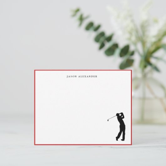 Golfer Silhouette Personalized Red Border サンキューカード (スタンド正面)