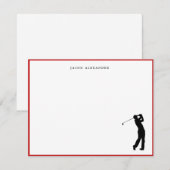 Golfer Silhouette Personalized Red Border サンキューカード (正面/裏面)