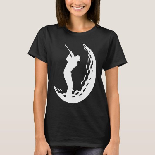 Golfer Swinging Golf Club in Golf Ball Silhouette Tシャツ (正面)