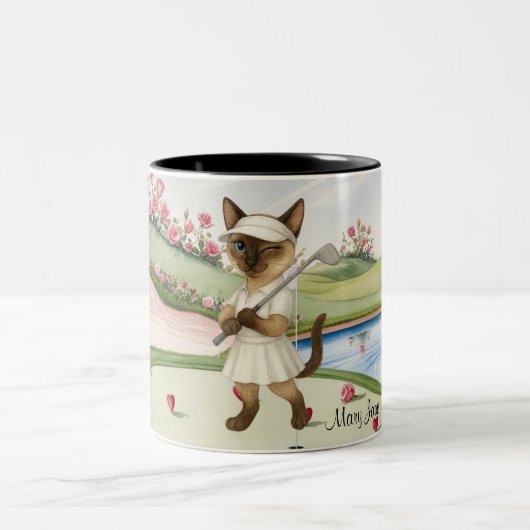 Golfer themed Woman Bachelorette Bride Cat Lovers ツートーンマグカップ (中央)