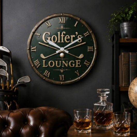 Golfer's Lounge Vintage Golf Club Golfer Gift ラージ壁時計