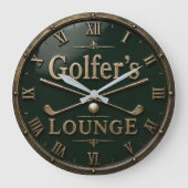 Golfer's Lounge Vintage Golf Club Golfer Gift ラージ壁時計 (正面)