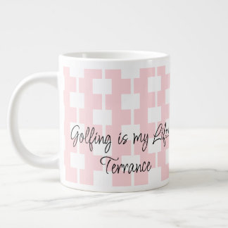 Golfers Mug, Golfing is my Life! Pink White Square ジャンボコーヒーマグカップ