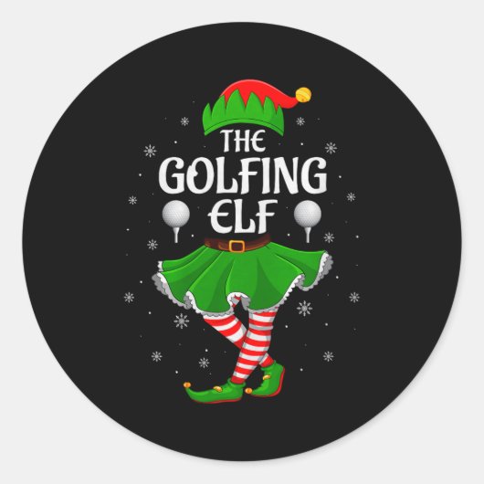 Golfing Elf Christmas Family Girls Women Elf Squad ラウンドシール (正面)