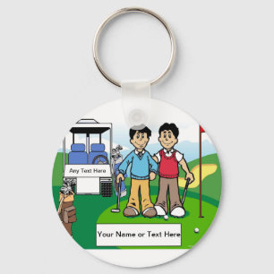 Golfing Friends – 男性と男性の漫画 キーホルダー