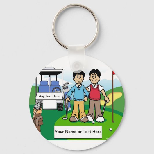 Golfing Friends – 男性と男性の漫画 キーホルダー (正面)